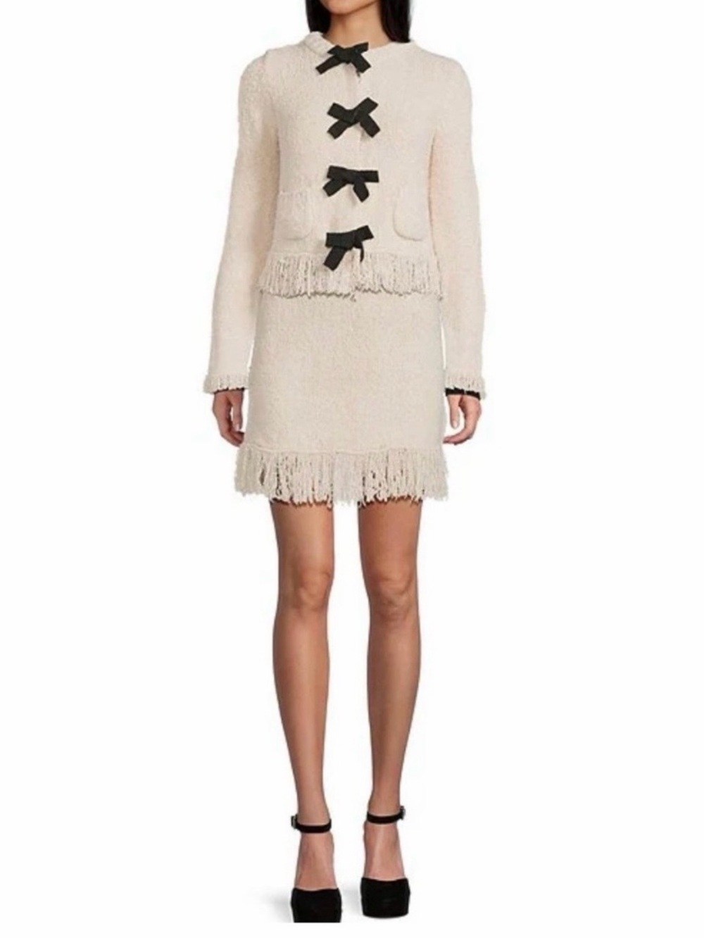 Evolutionary Fringe Hem Sweater Skirt in Cream SZ: L